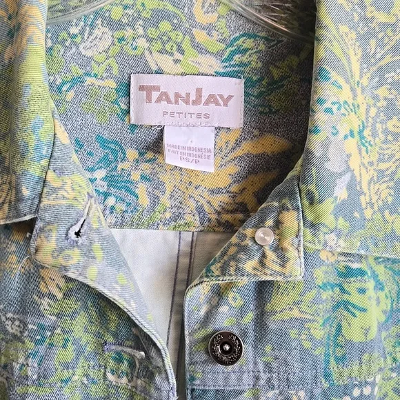 Tanjay Green and Blue Floral Tropical Graphic Print Denim Jacket - Picture 6 of 11